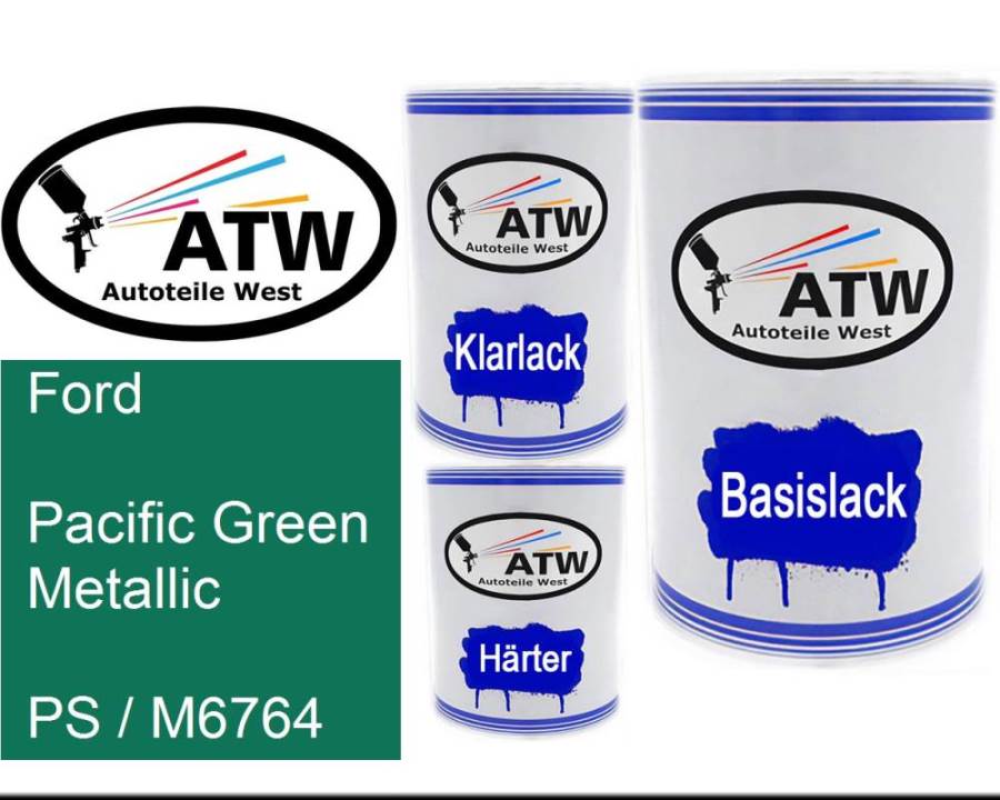 Ford, Pacific Green Metallic, PS / M6764: 500ml Lackdose + 500ml Klarlack + 250ml Härter - Set, von ATW Autoteile West.